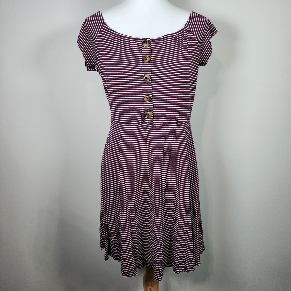 Others Follow Dress Womens Medium Jersey Knit Comfort Stripes Stretch Fit Flare